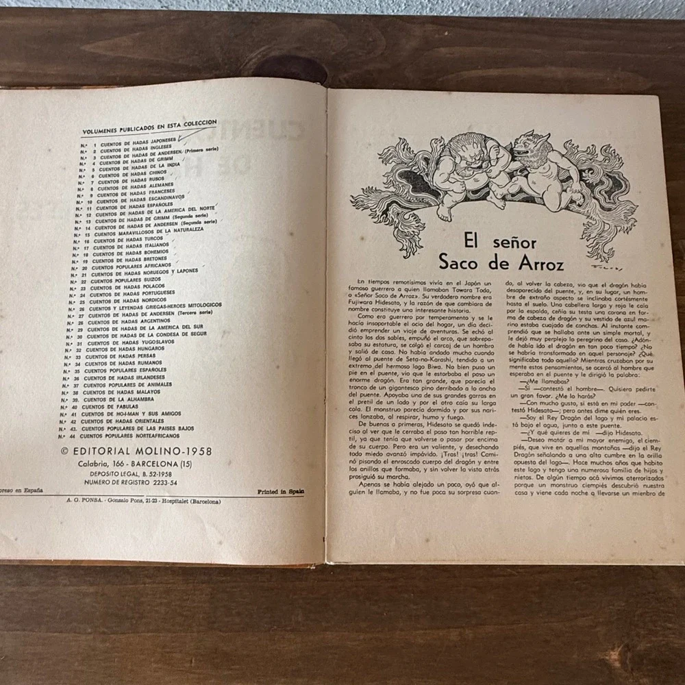 Vintage 1958 Cuentos de Hadas Japoneses Editorial Molino Emilio Freixas Hardcove